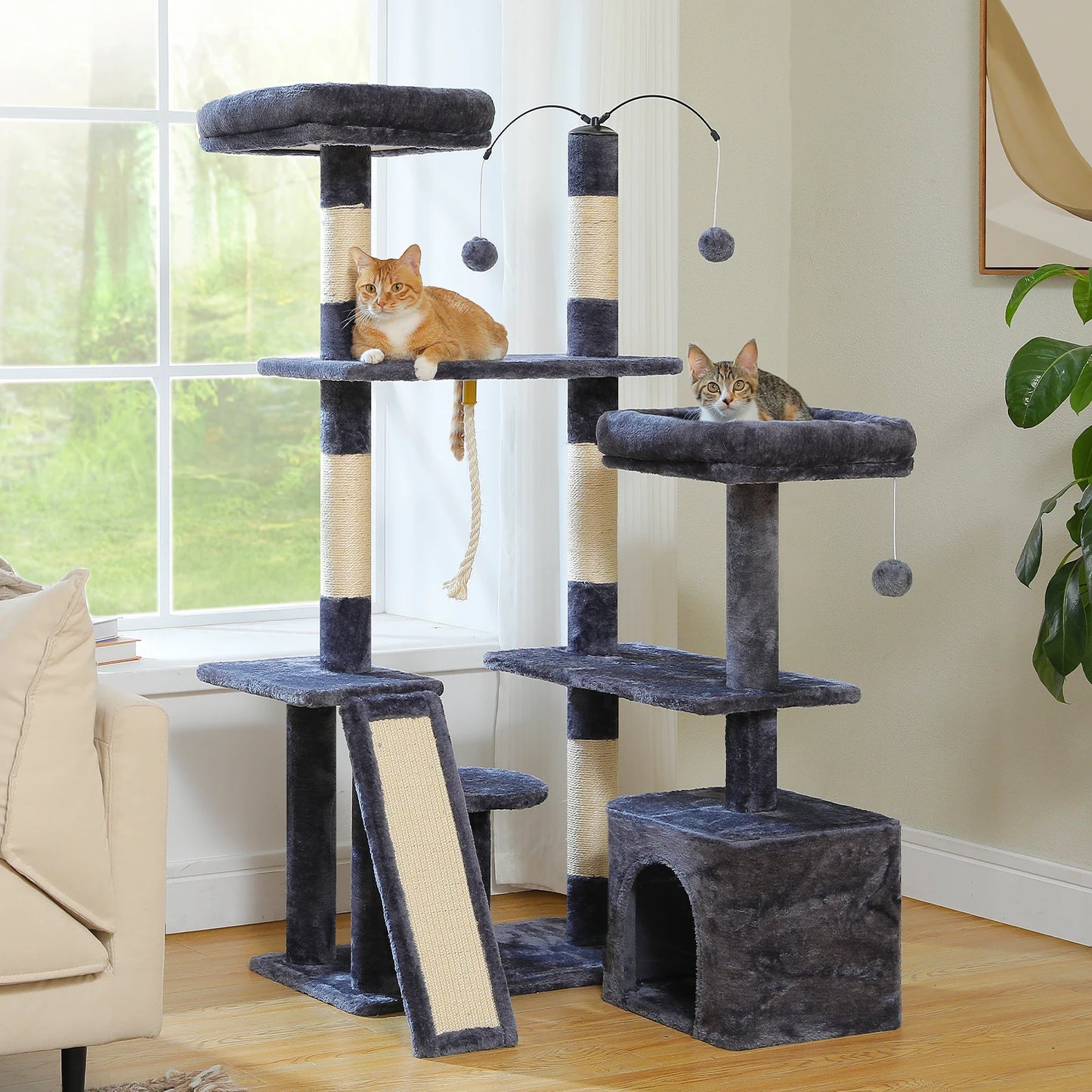 Multi-Level Cat Tree Tower with Sisal Scratching Posts and Pad Soft Top Perch Large Cat Condo for Indoor Cat Scratchers Cat Toys - Merit Sell