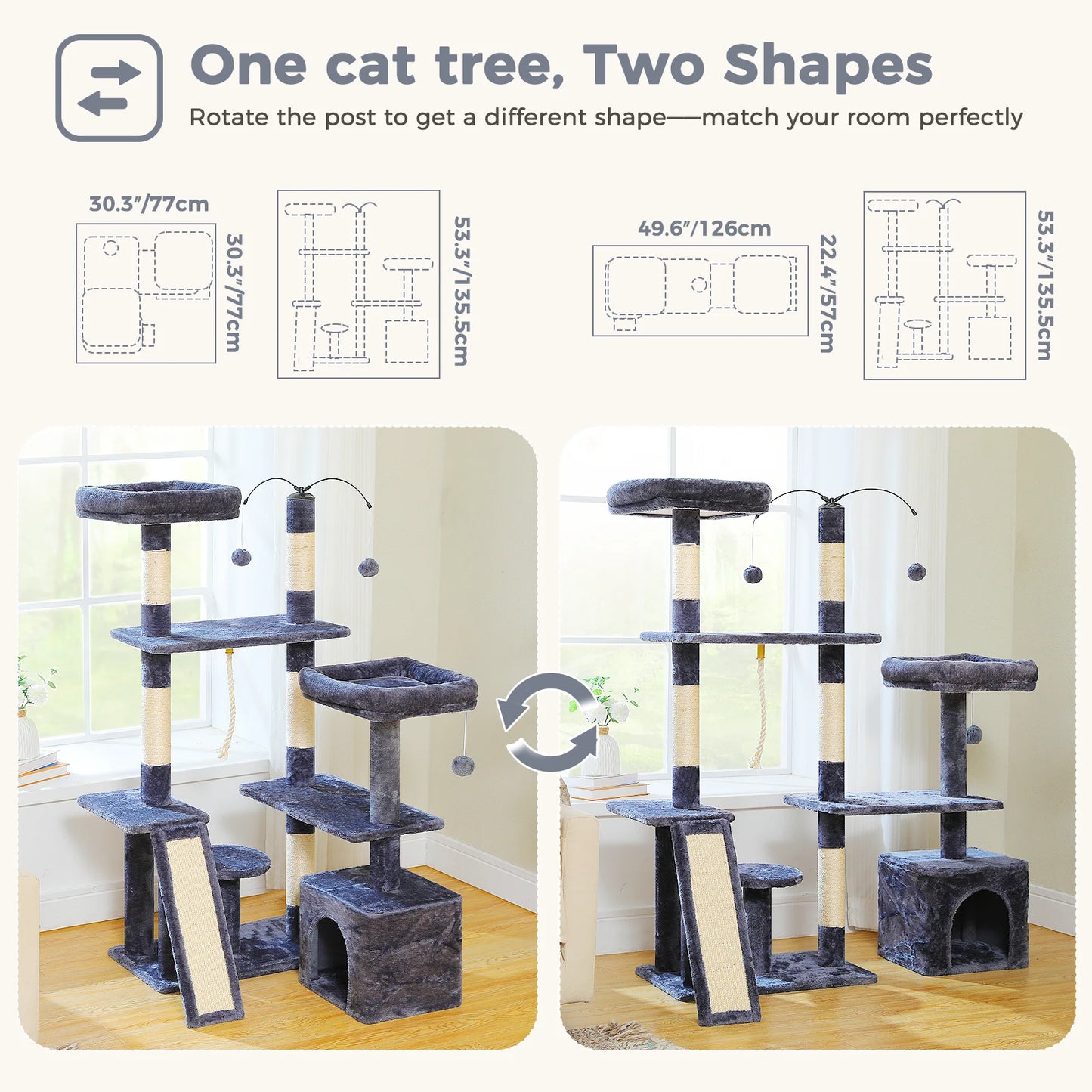 Multi-Level Cat Tree Tower with Sisal Scratching Posts and Pad Soft Top Perch Large Cat Condo for Indoor Cat Scratchers Cat Toys - Merit Sell