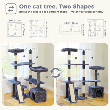 Multi-Level Cat Tree Tower with Sisal Scratching Posts and Pad Soft Top Perch Large Cat Condo for Indoor Cat Scratchers Cat Toys - Merit Sell