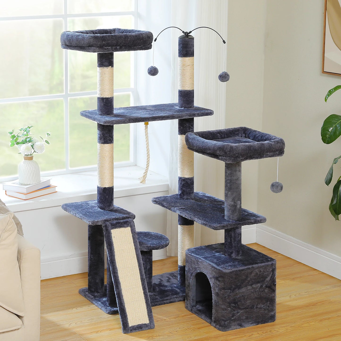 Multi-Level Cat Tree Tower with Sisal Scratching Posts and Pad Soft Top Perch Large Cat Condo for Indoor Cat Scratchers Cat Toys - Merit Sell