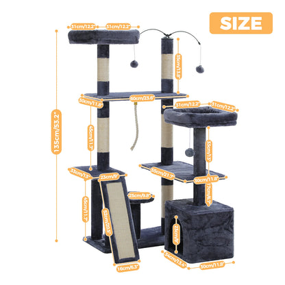 Multi-Level Cat Tree Tower with Sisal Scratching Posts and Pad Soft Top Perch Large Cat Condo for Indoor Cat Scratchers Cat Toys - Merit Sell
