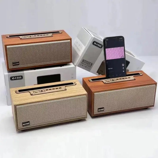 Multifunction Wooden Wireless Bluetooth Speaker TWS  Subwoofer Remote Sound System Mobile Phone Holder Portable Desktop FM Radio - Merit Sell