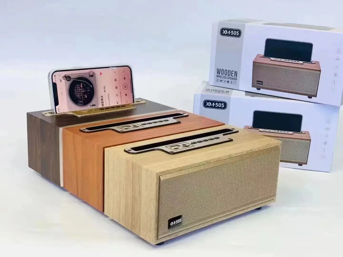 Multifunction Wooden Wireless Bluetooth Speaker TWS  Subwoofer Remote Sound System Mobile Phone Holder Portable Desktop FM Radio - Merit Sell