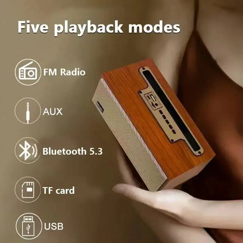 Multifunction Wooden Wireless Bluetooth Speaker TWS  Subwoofer Remote Sound System Mobile Phone Holder Portable Desktop FM Radio - Merit Sell