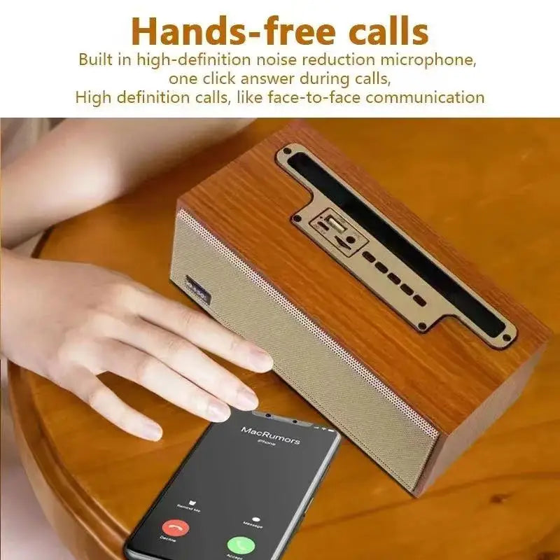Multifunction Wooden Wireless Bluetooth Speaker TWS  Subwoofer Remote Sound System Mobile Phone Holder Portable Desktop FM Radio - Merit Sell