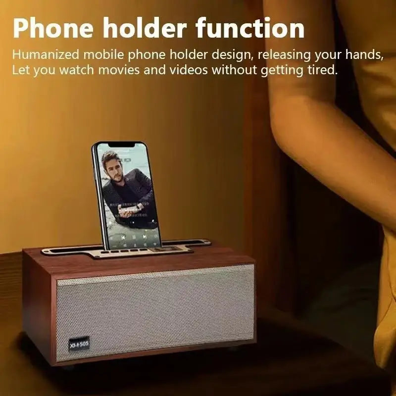 Multifunction Wooden Wireless Bluetooth Speaker TWS  Subwoofer Remote Sound System Mobile Phone Holder Portable Desktop FM Radio - Merit Sell