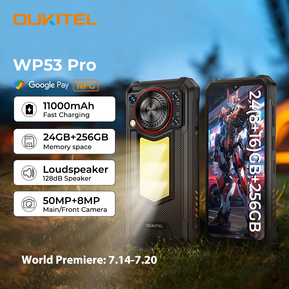 【NEW】OUKITEL WP53 PRO Rugged Phone, 24GB+256GB 11000mAh Android 15 6.52" NFC 50MP Cell Phone - Merit Sell