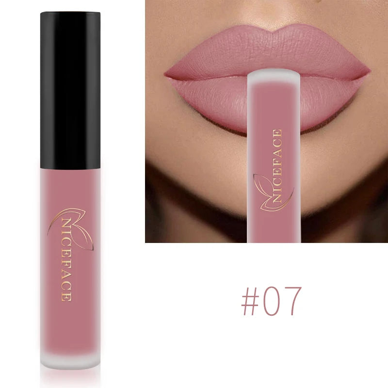 NICEFACE Lip Gloss Waterproof Matte Liquid Lipstick Long Lasting Velvet Lipgloss Tint Tube Nude Pigment Lip Makeup Cosmetics - Merit Sell