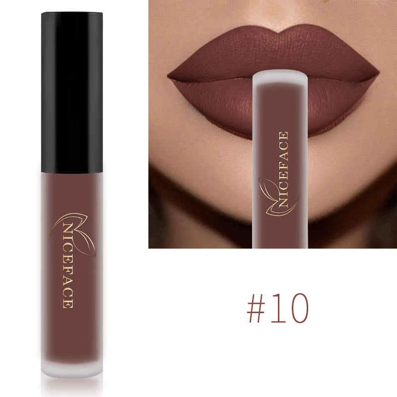 NICEFACE Lip Gloss Waterproof Matte Liquid Lipstick Long Lasting Velvet Lipgloss Tint Tube Nude Pigment Lip Makeup Cosmetics - Merit Sell