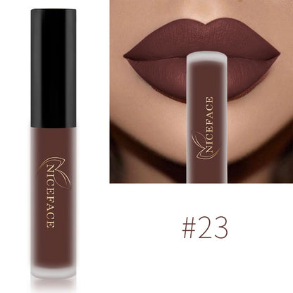NICEFACE Lip Gloss Waterproof Matte Liquid Lipstick Long Lasting Velvet Lipgloss Tint Tube Nude Pigment Lip Makeup Cosmetics - Merit Sell