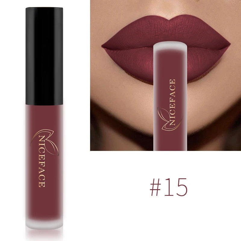 NICEFACE Lip Gloss Waterproof Matte Liquid Lipstick Long Lasting Velvet Lipgloss Tint Tube Nude Pigment Lip Makeup Cosmetics - Merit Sell