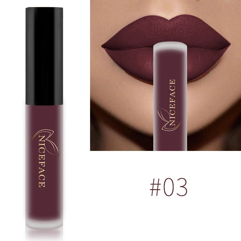 NICEFACE Lip Gloss Waterproof Matte Liquid Lipstick Long Lasting Velvet Lipgloss Tint Tube Nude Pigment Lip Makeup Cosmetics - Merit Sell