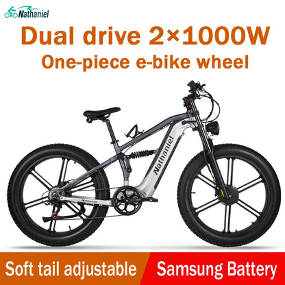 Nathaniel SYR09 26*4.0 electric bike, dual motor 2000W integrated wheel, 48V 20Ah, adjustable shock absorption, suitable for be - Merit Sell
