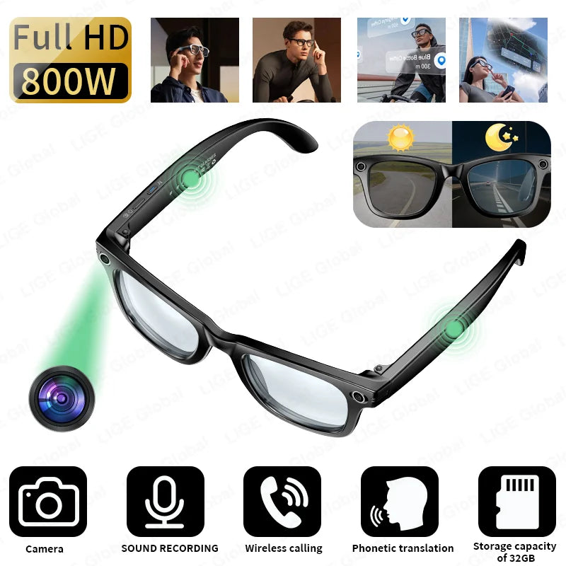 New AI Glasses HD Anti-shake Camera Video Recording Smart Glasses Voice Call Wireless Bluetooth Call Translation Sunglasses - Merit Sell