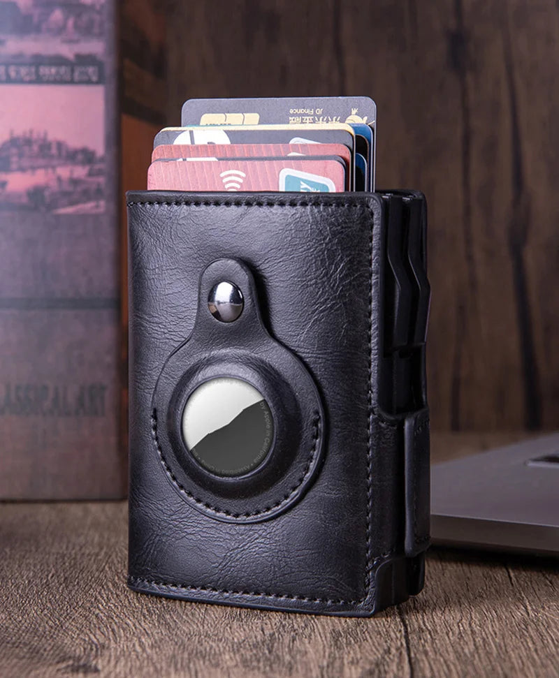 New Airtag Wallet ID Bank Credit Card Holder RFID Blocking Airtags Card Bag Men PU Leather Purse With Double Aluminum Box - Merit Sell