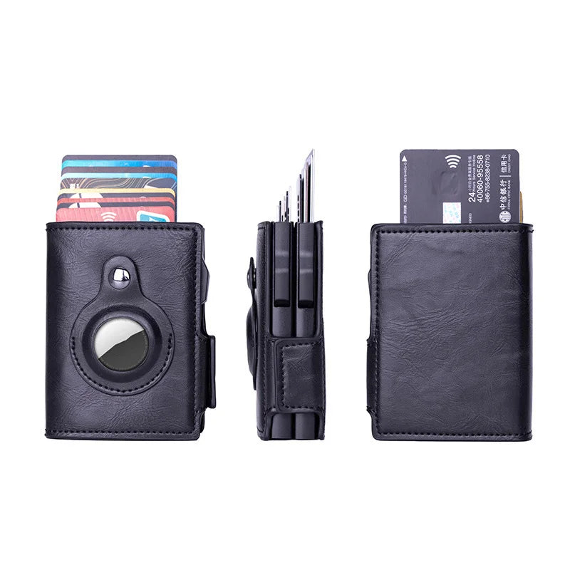 New Airtag Wallet ID Bank Credit Card Holder RFID Blocking Airtags Card Bag Men PU Leather Purse With Double Aluminum Box - Merit Sell