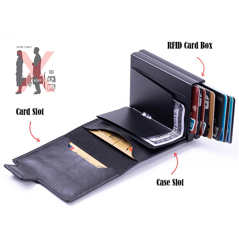 New Airtag Wallet ID Bank Credit Card Holder RFID Blocking Airtags Card Bag Men PU Leather Purse With Double Aluminum Box - Merit Sell