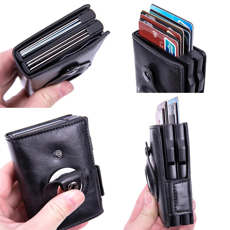 New Airtag Wallet ID Bank Credit Card Holder RFID Blocking Airtags Card Bag Men PU Leather Purse With Double Aluminum Box - Merit Sell