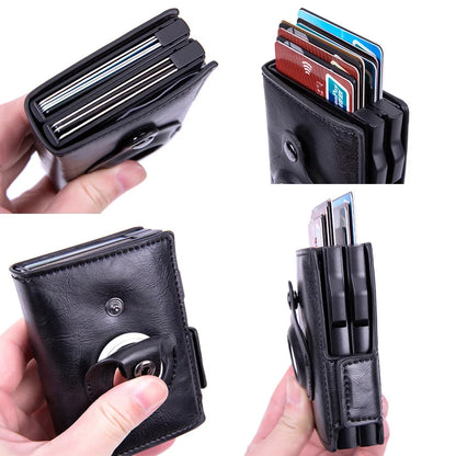 New Airtag Wallet ID Bank Credit Card Holder RFID Blocking Airtags Card Bag Men PU Leather Purse With Double Aluminum Box - Merit Sell