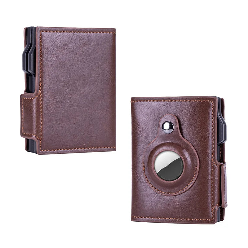 New Airtag Wallet ID Bank Credit Card Holder RFID Blocking Airtags Card Bag Men PU Leather Purse With Double Aluminum Box - Merit Sell