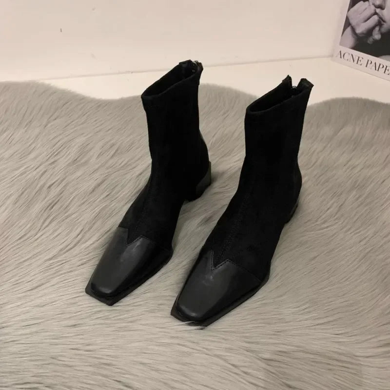 New Autumn Winter Woman Ankle Boots Fashion Fur Suede High Heel Short Boats Women Shoes Ladies Elegant Square Toe Roma Bootties - Merit Sell