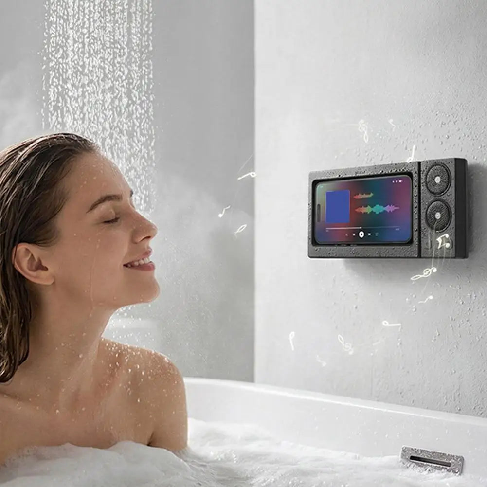 New Bluetooth Shower Speaker IPX6 Waterproof Shower Phone Holder Touch Screen 360° Rotating Arm - Merit Sell