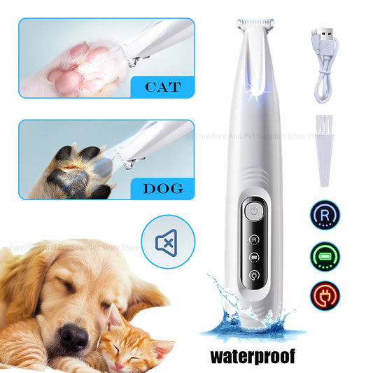 New Dog Paw Trimmer with LED Light Fully Waterproof Pet Hair Trimmer with LED Display Dog Clippers for Grooming 18mm Widen Blade - Merit Sell
