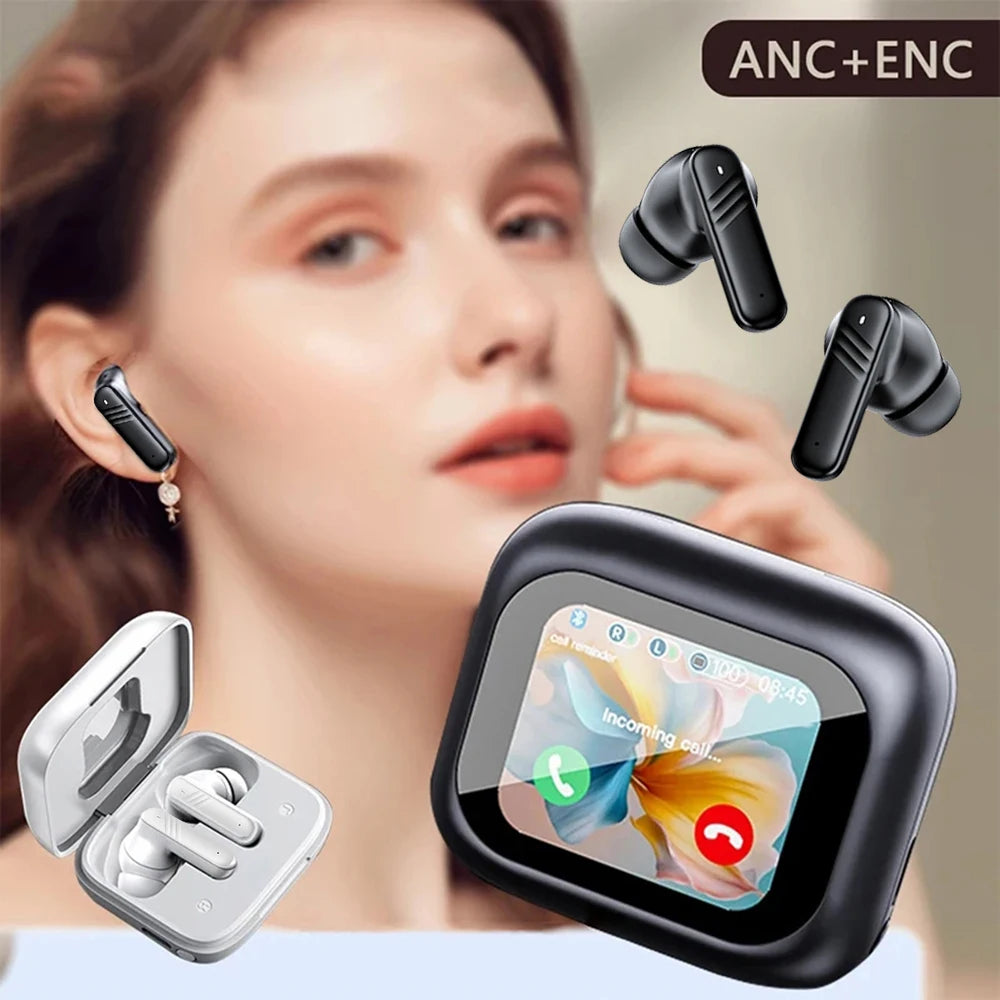 New Full Touch Screen Headphones ANC Bluetooth 5.4 Noise Cancelling Earphones HiFi Stereo Wireless In-Ear ENC Earbuds With Mic - Merit Sell