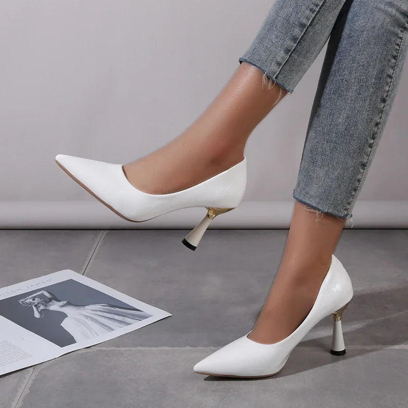 New Solid Color Pumps Women High Heels Women Fashion Patent Leather Sexy Pointed Toe Elegant Thin Heel Pumps Shoes for Women - Merit Sell