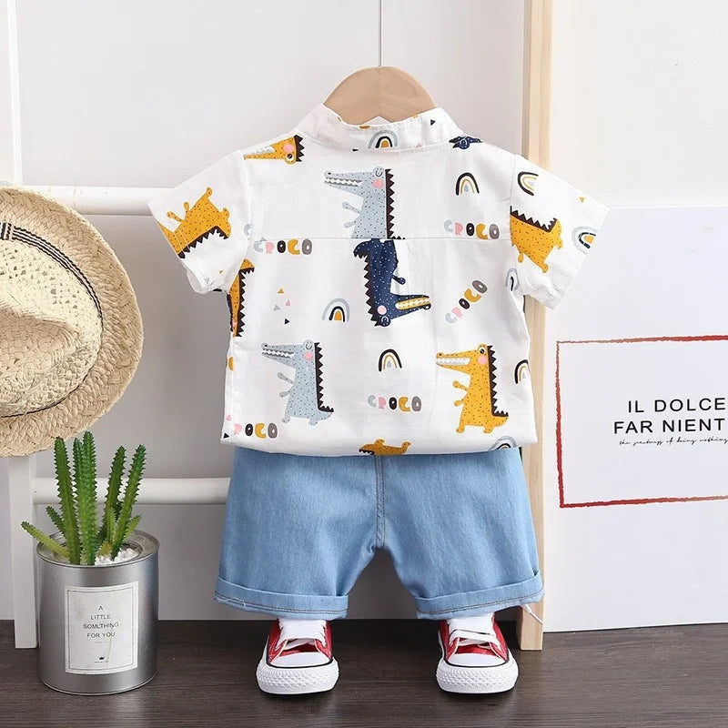 New Summer Baby Boys Clothes Suit Children Fashion Cartoon Shirt Shorts 2Pcs/Sets Toddler Casual Costume Infant Kids Tracksuits - Merit Sell