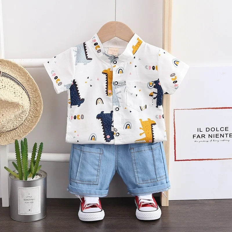 New Summer Baby Boys Clothes Suit Children Fashion Cartoon Shirt Shorts 2Pcs/Sets Toddler Casual Costume Infant Kids Tracksuits - Merit Sell