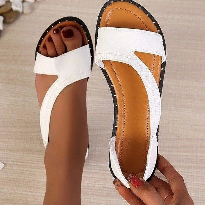 New Summer Shoes Women Sandals Flat Beach Shoes Woman Plus Size Solid Sandal Comfort Leather Sandals - Merit Sell