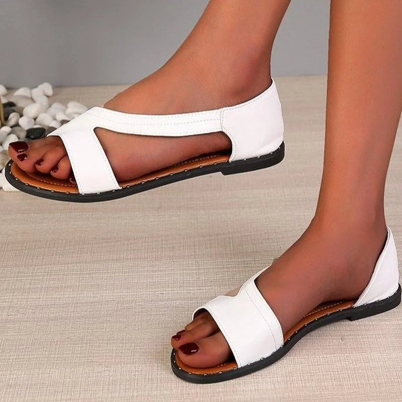 New Summer Shoes Women Sandals Flat Beach Shoes Woman Plus Size Solid Sandal Comfort Leather Sandals - Merit Sell