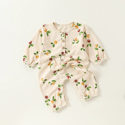 Newborn Infant clothes spring and autumn boys print Grapes one-piece girls baby solid color zipper Mushroom romper kids clothes - Merit Sell