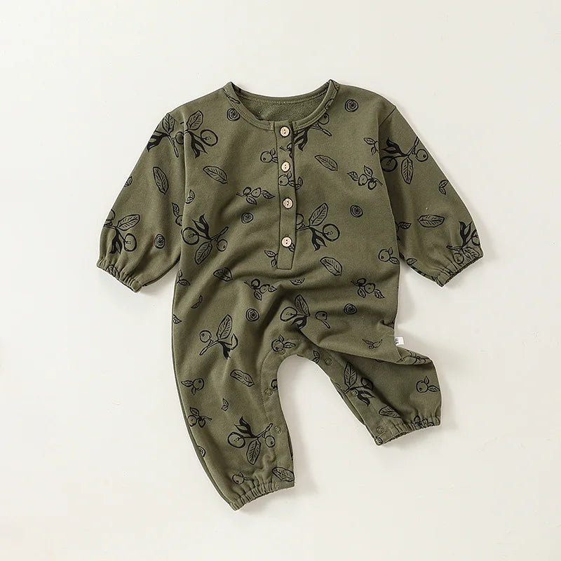 Newborn Infant clothes spring and autumn boys print Grapes one-piece girls baby solid color zipper Mushroom romper kids clothes - Merit Sell