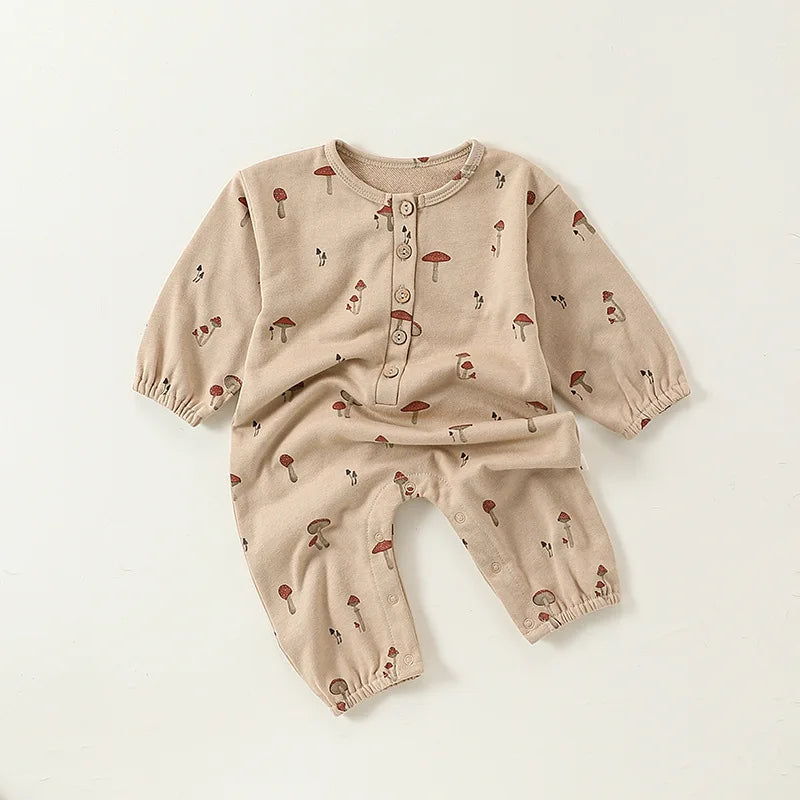 Newborn Infant clothes spring and autumn boys print Grapes one-piece girls baby solid color zipper Mushroom romper kids clothes - Merit Sell