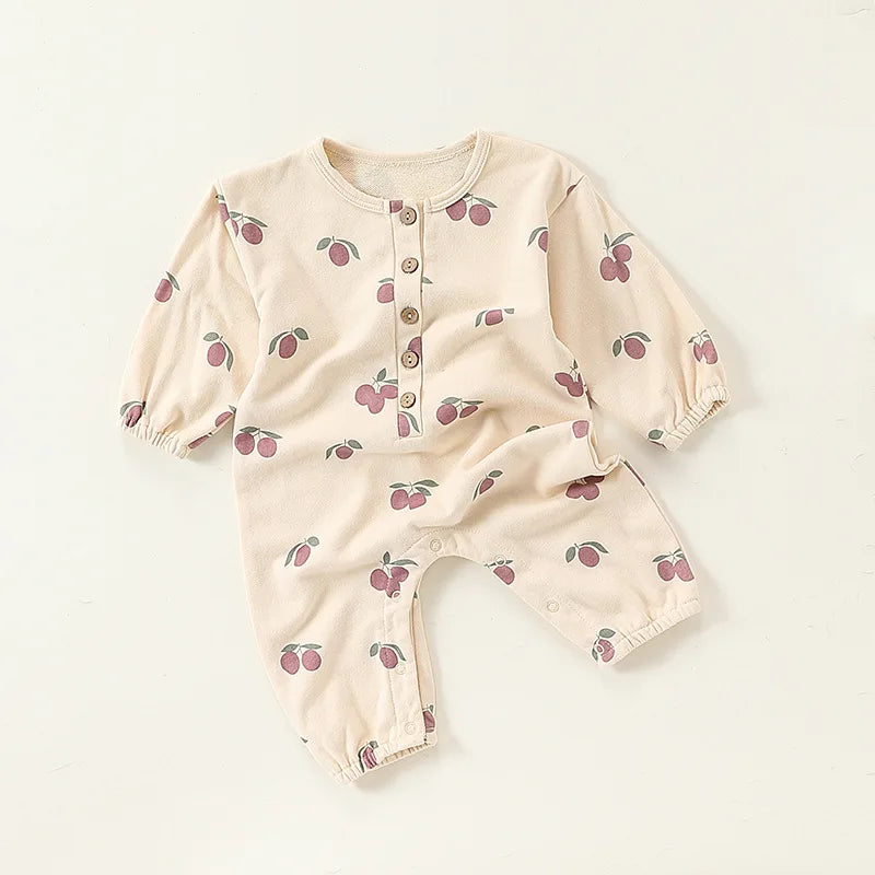 Newborn Infant clothes spring and autumn boys print Grapes one-piece girls baby solid color zipper Mushroom romper kids clothes - Merit Sell