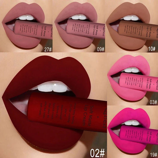 Nude Matte Lip Gloss Long-lasting Velvet Lipstick Waterproof Non-stick Cup Sexy Red Dark Lip Tint Purple Black Lip Glaze Makeup Merit Sell