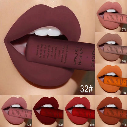 Nude Matte Lip Gloss Long-lasting Velvet Lipstick Waterproof Non-stick Cup Sexy Red Dark Lip Tint Purple Black Lip Glaze Makeup