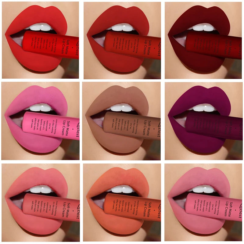 Nude Matte Lip Gloss Long-lasting Velvet Lipstick Waterproof Non-stick Cup Sexy Red Dark Lip Tint Purple Black Lip Glaze Makeup