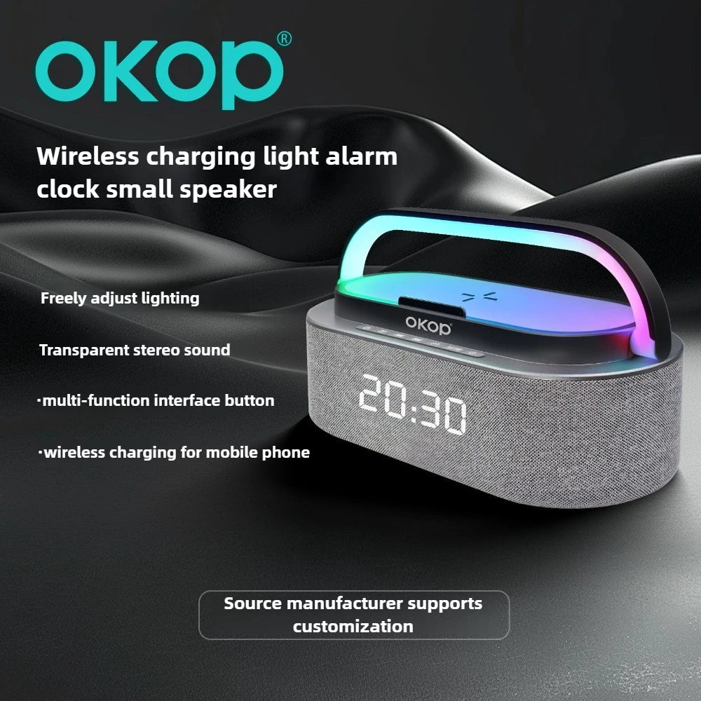 OKOP Bluetooth Speakers,6 in 1 Multi-function,Alarm Clock, Wireless Charger RGB Night Light , Audio,portable Speaker,White Noise - Merit Sell