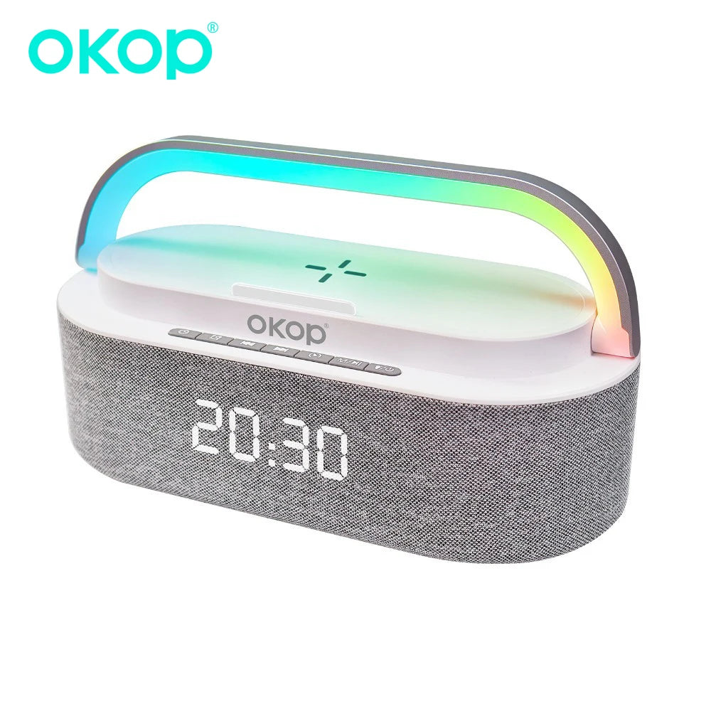 OKOP Bluetooth Speakers,6 in 1 Multi-function,Alarm Clock, Wireless Charger RGB Night Light , Audio,portable Speaker,White Noise - Merit Sell