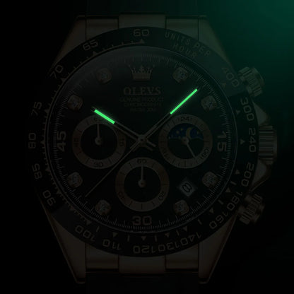 OLEVS Men's Watches Waterproof Luminous Moon Phase Date Chronograph Men's Wristwatch Luxury Original Quartz Wrist watch for Men - Merit Sell
