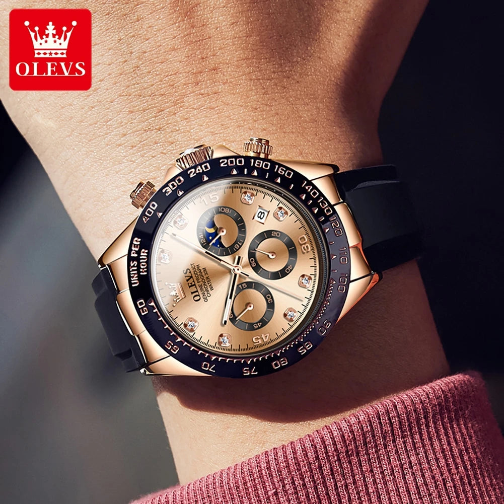 OLEVS Men's Watches Waterproof Luminous Moon Phase Date Chronograph Men's Wristwatch Luxury Original Quartz Wrist watch for Men - Merit Sell