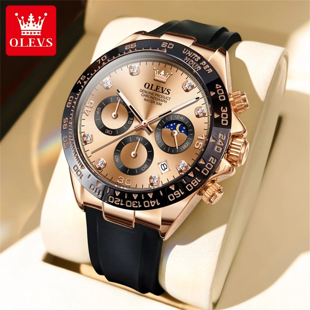 OLEVS Men's Watches Waterproof Luminous Moon Phase Date Chronograph Men's Wristwatch Luxury Original Quartz Wrist watch for Men - Merit Sell