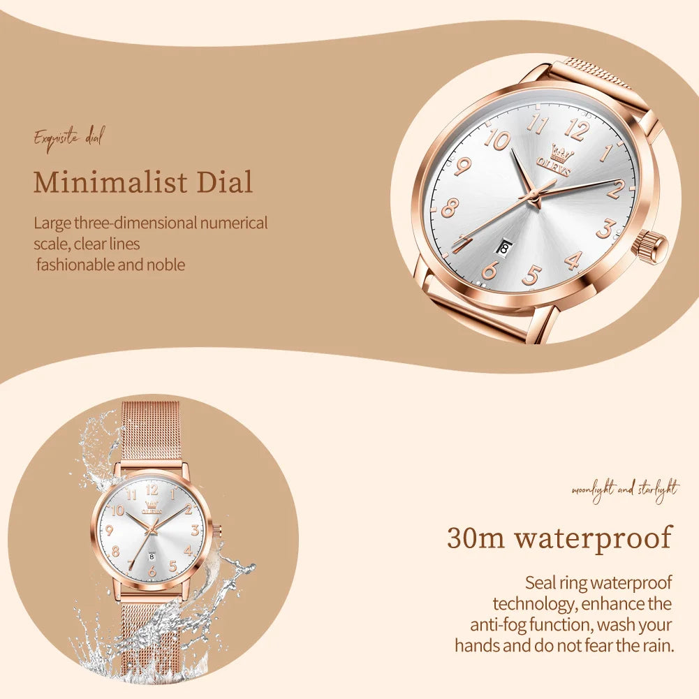 OLEVS New 5653 Women Watch Luxury Brand Quartz Watch Elegant Rose Gold Digital Waterproof Watch HD Simple Bracelet Women Watch - Merit Sell
