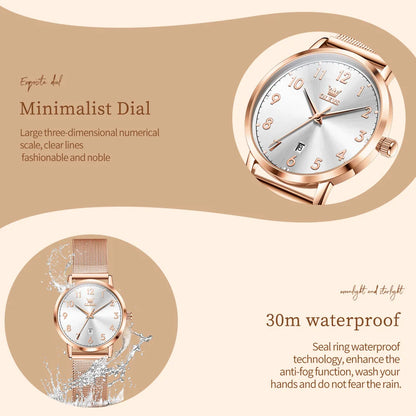 OLEVS New 5653 Women Watch Luxury Brand Quartz Watch Elegant Rose Gold Digital Waterproof Watch HD Simple Bracelet Women Watch - Merit Sell