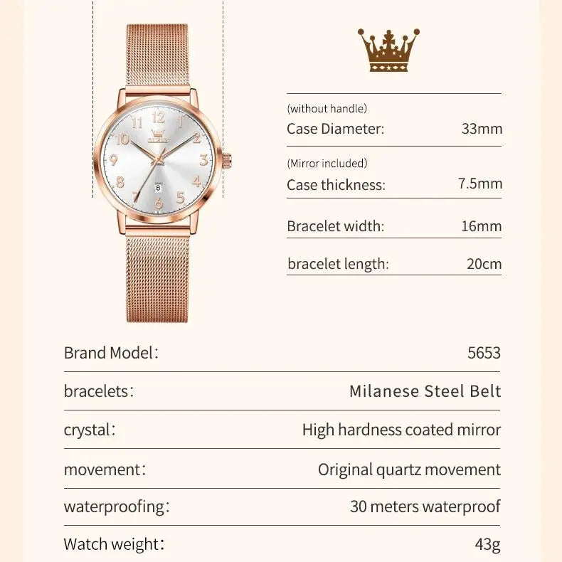 OLEVS New 5653 Women Watch Luxury Brand Quartz Watch Elegant Rose Gold Digital Waterproof Watch HD Simple Bracelet Women Watch - Merit Sell