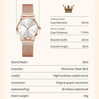 OLEVS New 5653 Women Watch Luxury Brand Quartz Watch Elegant Rose Gold Digital Waterproof Watch HD Simple Bracelet Women Watch - Merit Sell