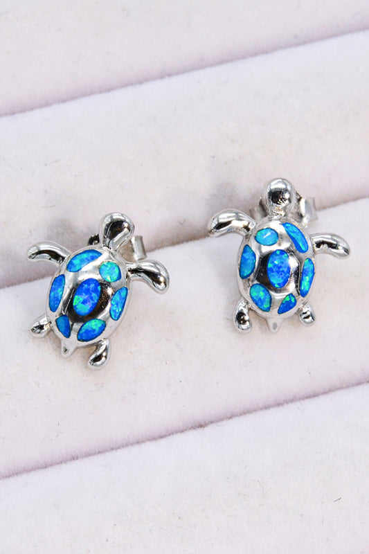 Opal Turtle Platinum-Plated Stud Earrings - Merit Sell
